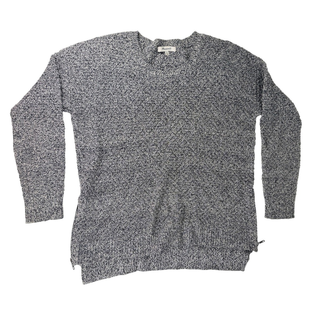 Madewell Landmark Texture Side Zip Sweater Womens XS Gray White Marl Knit E8635